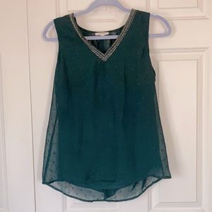 beaded V neck tank blouse with back detail